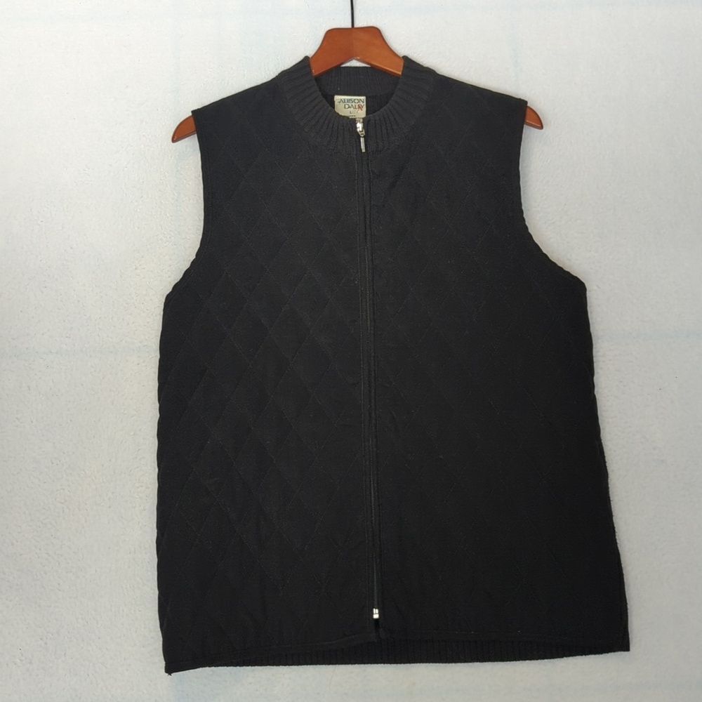 Allison Daley Vintage Black Quilted‎ Full Zip Vest L